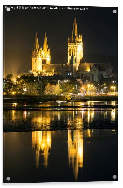  Truro Cathedral at night Acrylic by Mary Fletcher