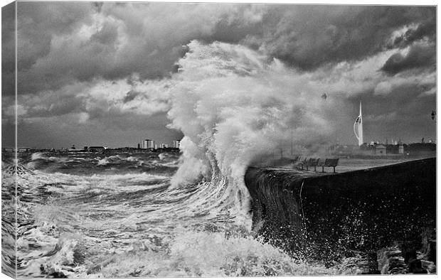 Waves crashing over sea wall Canvas Print by Sharpimage NET