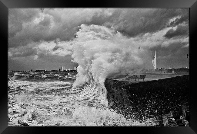 Waves crashing over sea wall Framed Print by Sharpimage NET