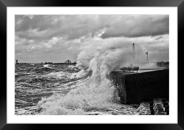 Waves crashing over sea wall Framed Mounted Print by Sharpimage NET