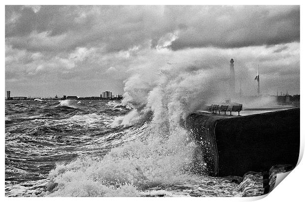Waves crashing over sea wall Print by Sharpimage NET