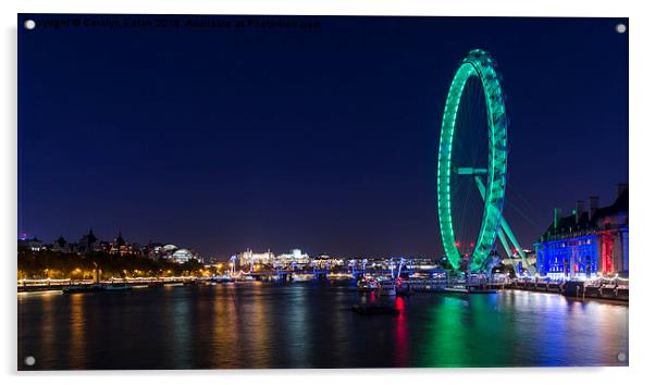  The London Eye at Night Acrylic by Carolyn Eaton
