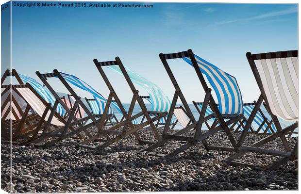 Deck Chairs at Beer Canvas Print by Martin Parratt
