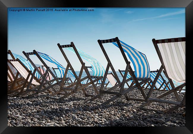 Deck Chairs at Beer Framed Print by Martin Parratt