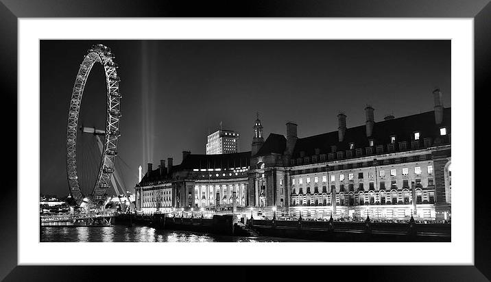  London Eye and Old County Hall at Night Framed Mounted Print by Simon Hackett