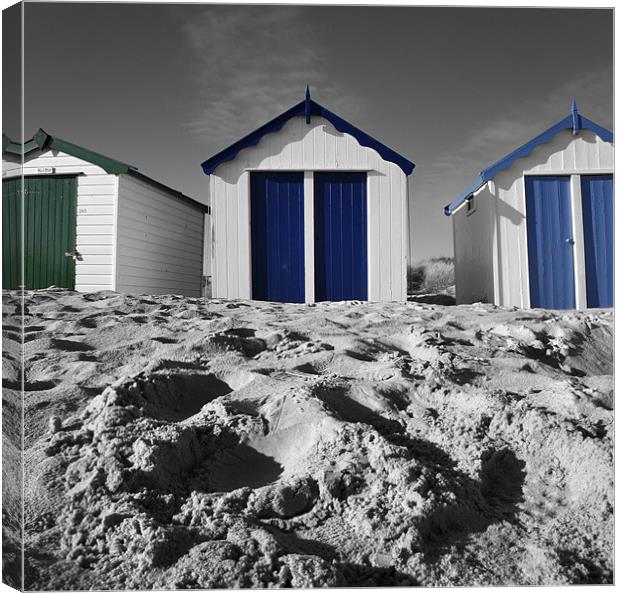 Blue and green beach huts Canvas Print by Stephen Mole