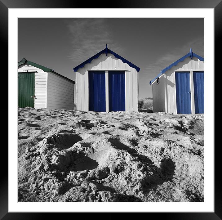 Blue and green beach huts Framed Mounted Print by Stephen Mole