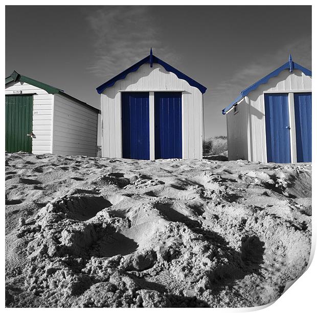 Blue and green beach huts Print by Stephen Mole