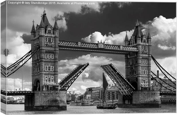  Tower Bridge opens for a sailing barge Canvas Print by Izzy Standbridge