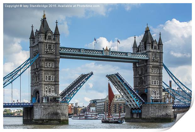   Tower Bridge opens for a sailing barge Print by Izzy Standbridge