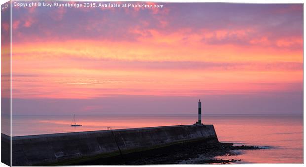  Sunset over Aberystwyth stone pier Canvas Print by Izzy Standbridge