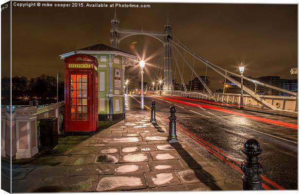  Albert bridge at dawn,toll booth,and telephone bo Canvas Print by mike cooper