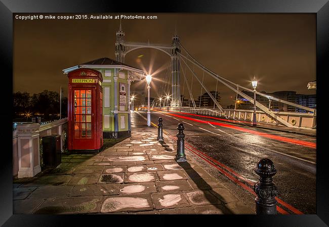  Albert bridge at dawn,toll booth,and telephone bo Framed Print by mike cooper