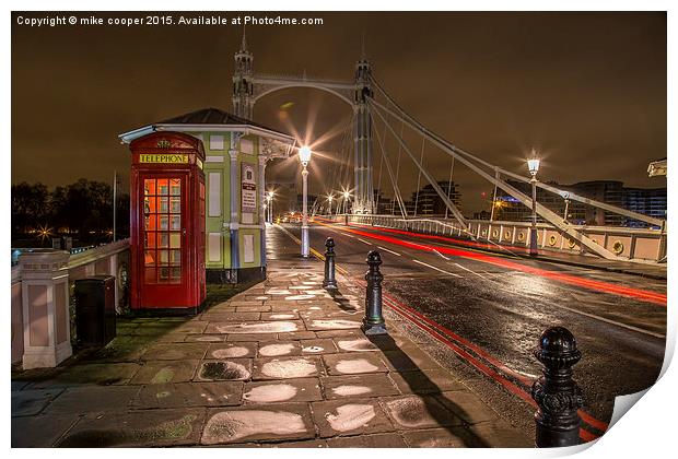  Albert bridge at dawn,toll booth,and telephone bo Print by mike cooper