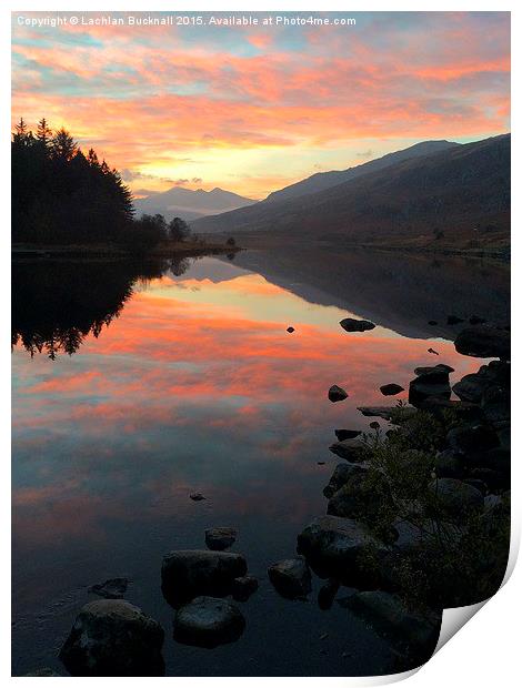  Snowdon mountain at sunset from Capel Curig Print by Lachlan Bucknall