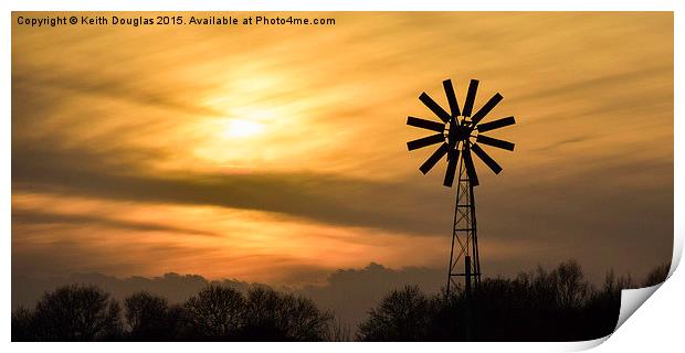 Windmill at sunset Print by Keith Douglas