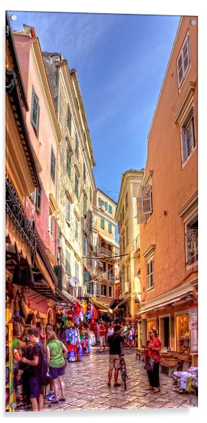 Busy Corfu Alley Acrylic by Tom Gomez