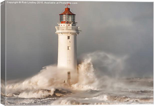  Lighthouse in a storm Canvas Print by Rick Lindley
