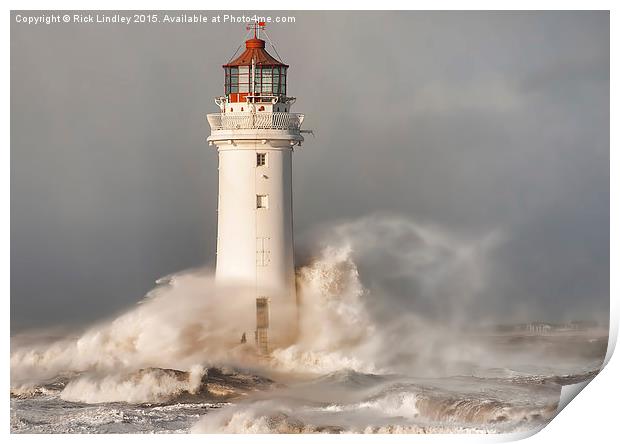  Lighthouse in a storm Print by Rick Lindley