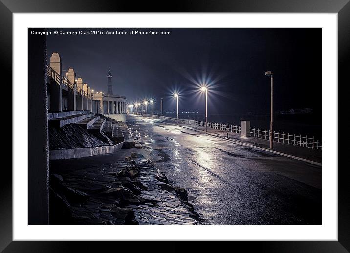 Rainy Winter's evening on Blackpool Promenade Framed Mounted Print by Carmen Clark