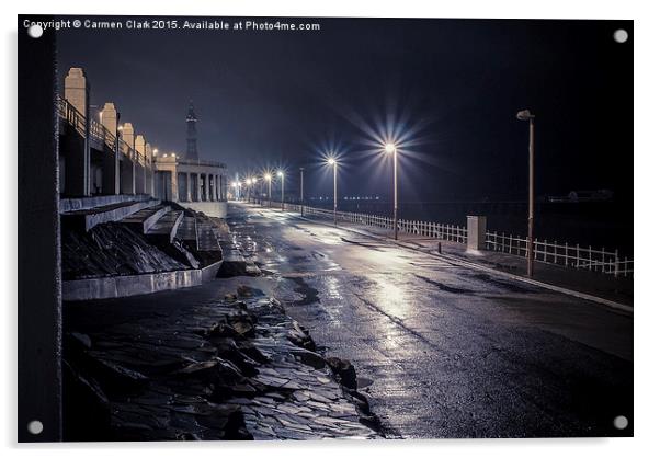 Rainy Winter's evening on Blackpool Promenade Acrylic by Carmen Clark