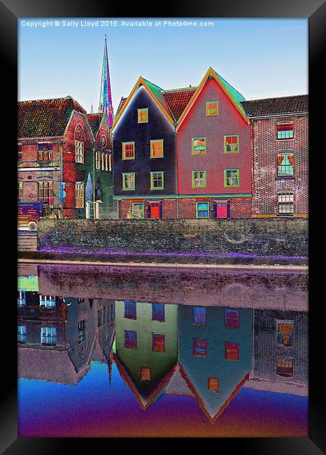  Norwich Colour Buildings and Cathedral Spire Framed Print by Sally Lloyd