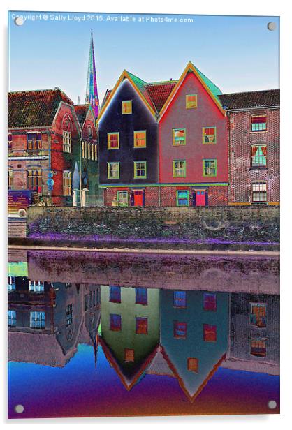  Norwich Colour Buildings and Cathedral Spire Acrylic by Sally Lloyd