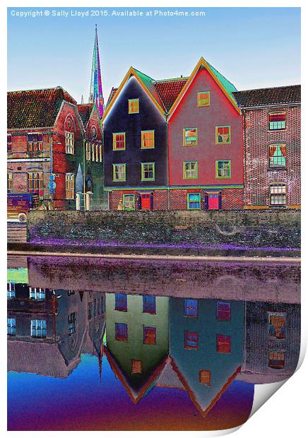 Norwich Colour Buildings and Cathedral Spire Print by Sally Lloyd