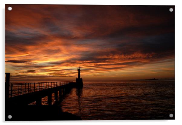 Amble Pier at sunrise Acrylic by Gail Johnson