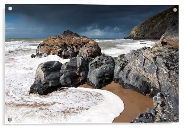  Incoming tide on Penbryn beach, West Wales. Acrylic by Andrew Kearton