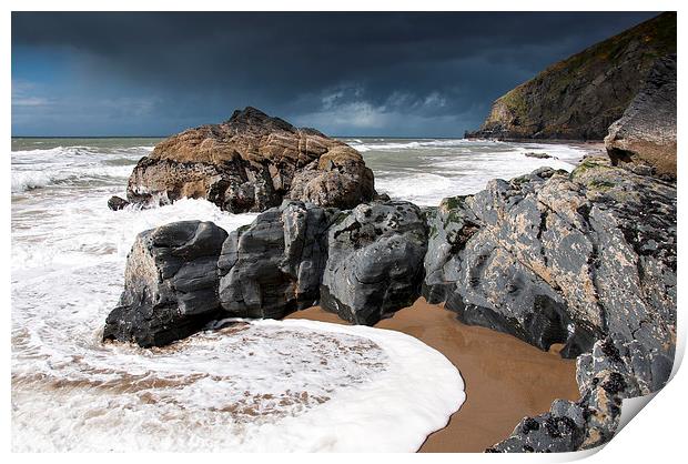  Incoming tide on Penbryn beach, West Wales. Print by Andrew Kearton