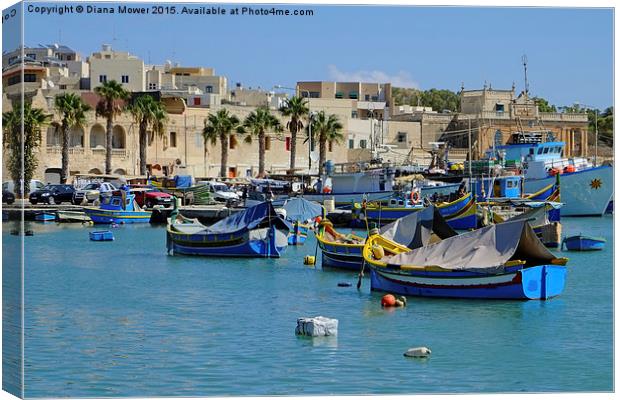  Marsaxlokk Fishing Village Canvas Print by Diana Mower