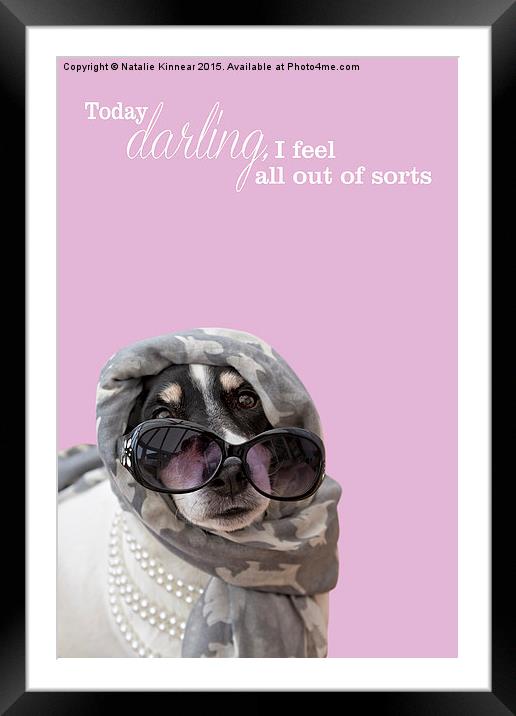 Funny Dog and Text Poster - Dog Wearing Headscarf, Framed Mounted Print by Natalie Kinnear