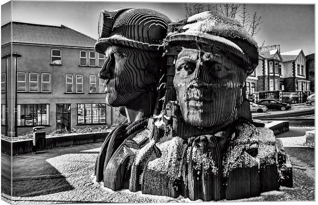 Miners In The Snow 1 Mono Canvas Print by Steve Purnell