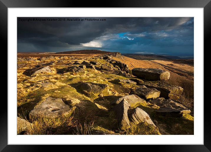  Dramatic light on Stanage edge, Peak District Framed Mounted Print by Andrew Kearton