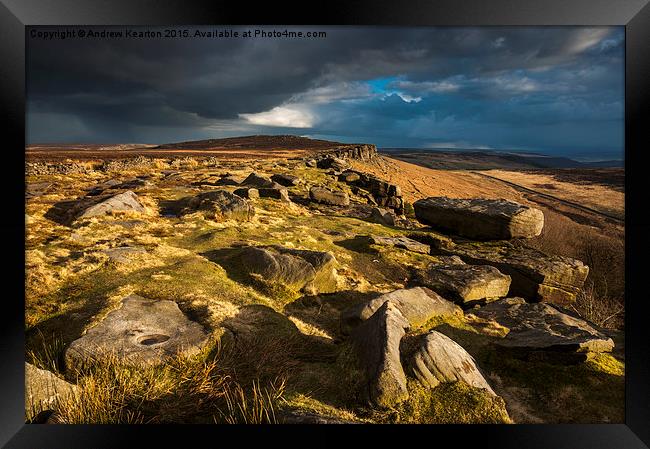  Dramatic light on Stanage edge, Peak District Framed Print by Andrew Kearton