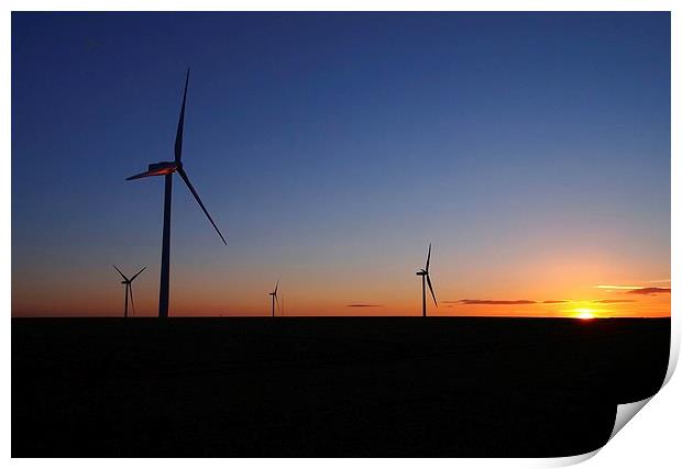 Wind turbines at sunset Print by Gerald Robinson