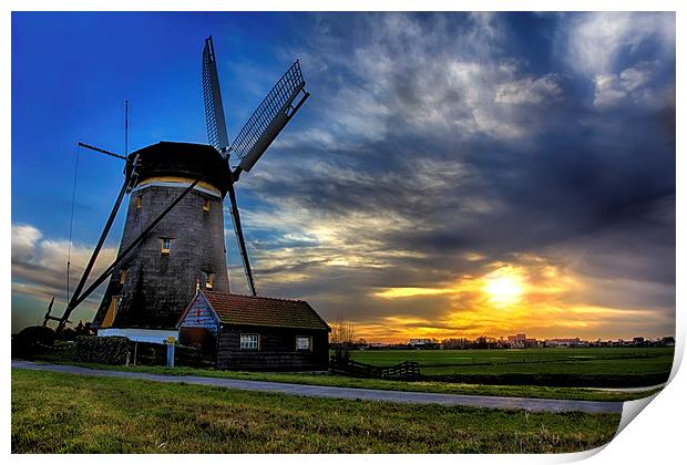  Beautiful sunrise over a windmill Print by Ankor Light