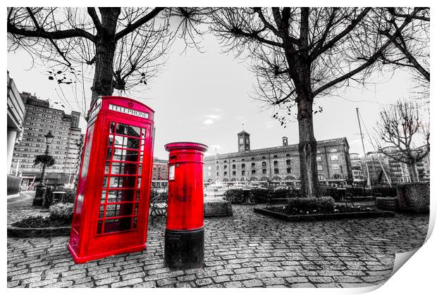 Red Post Box Phone box London Print by David Pyatt