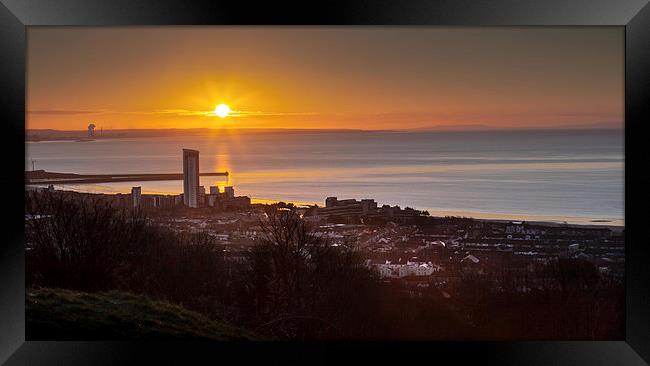  Sunrise on Swansea city south Wales Framed Print by Leighton Collins