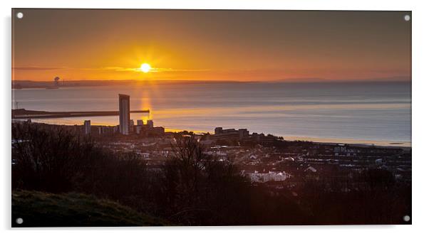  Sunrise on Swansea city south Wales Acrylic by Leighton Collins