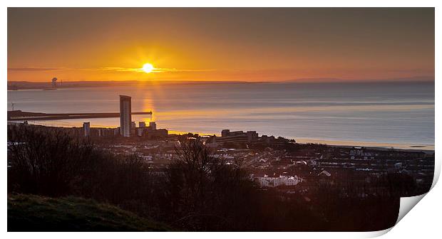  Sunrise on Swansea city south Wales Print by Leighton Collins