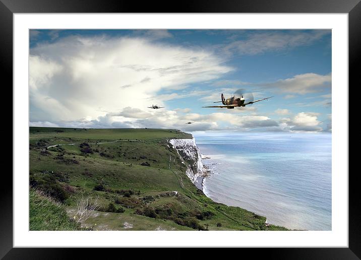 Spitfires Over Dover  Framed Mounted Print by J Biggadike