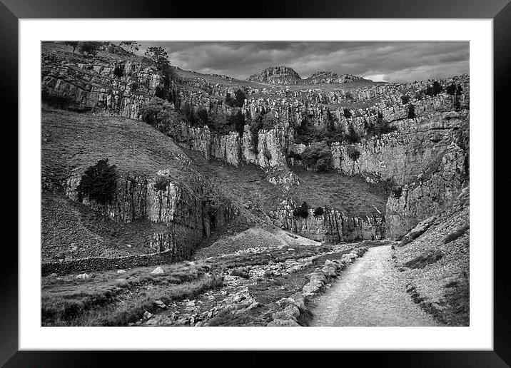 The Approach to Malham Cove in Black and White Framed Mounted Print by Colin Metcalf
