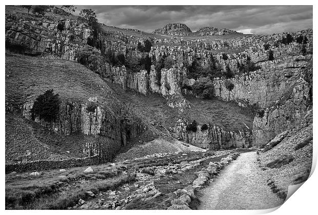 The Approach to Malham Cove in Black and White Print by Colin Metcalf