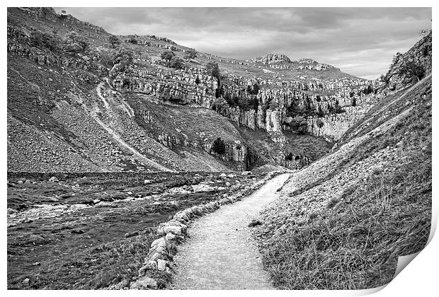 The Approach to Malham Cove in Black and White Print by Colin Metcalf