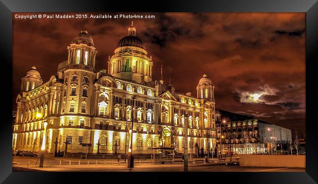 Port Of Liverpool Building At Night Framed Print by Paul Madden