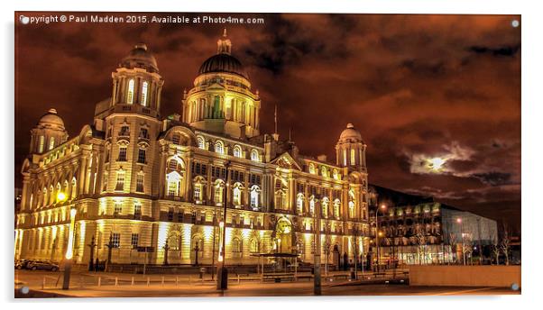 Port Of Liverpool Building At Night Acrylic by Paul Madden