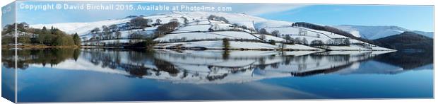 Ladybower Reservoir winter snow panorama Canvas Print by David Birchall