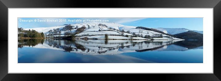 Ladybower Reservoir winter snow panorama Framed Mounted Print by David Birchall